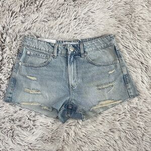 New Garage Light Blue Distressed Festival Jean Shorts
